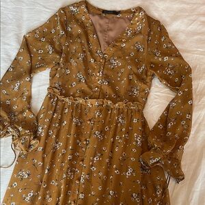 Mikarose Mustard Floral Long Sleeve Dress